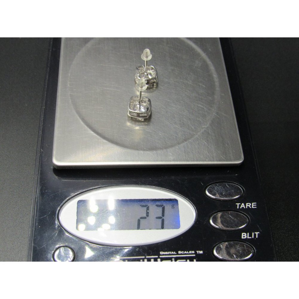 Sterling Silver Halo Square Cubic Zirconia Fancy Stud Earrings Vintage Wedding - Picture 6 of 6